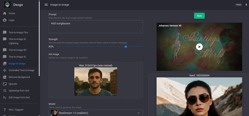 use dezgo image to image tool