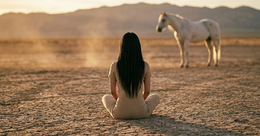 dusty ground grounded sit aura farming with horse in background