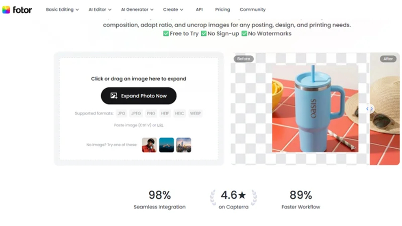 أداة Fotor لتوسيع الصور بالذكاء الاصطناعي