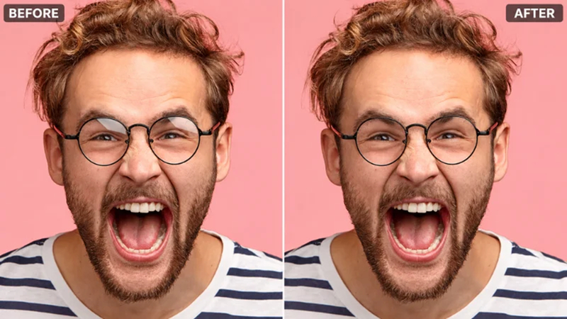glasses reflections before and after photoshop manual editing