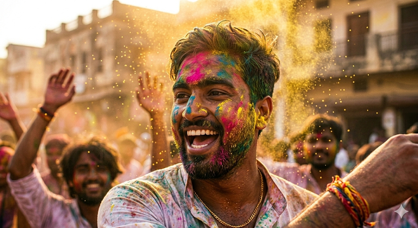 warm sunset smile with color on face