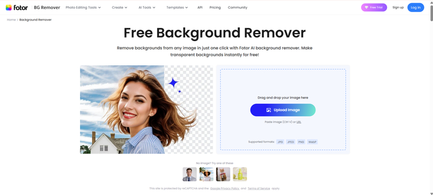 fotor free background remover homepage screenshot