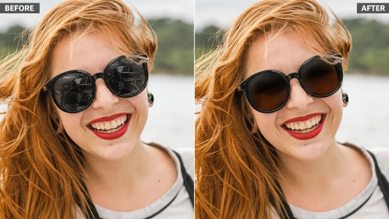 window reflections before and after layer mask editing