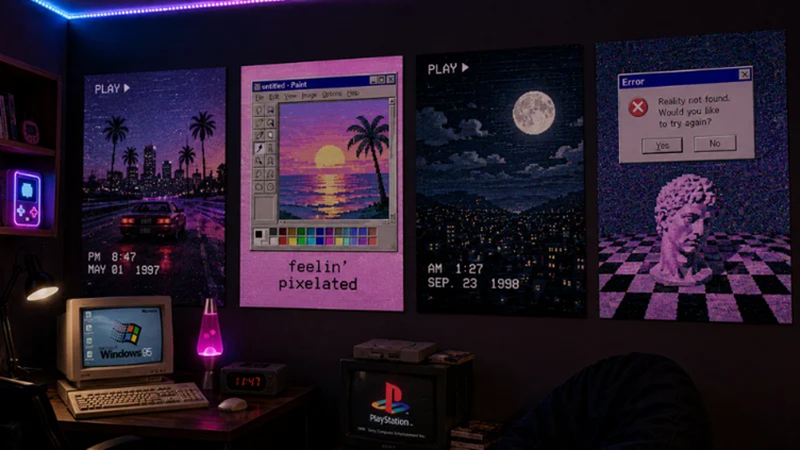 retro pixel meme wallpaper setup