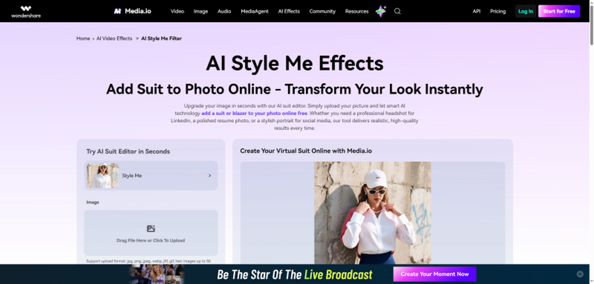 media io ai add suit to photo online free