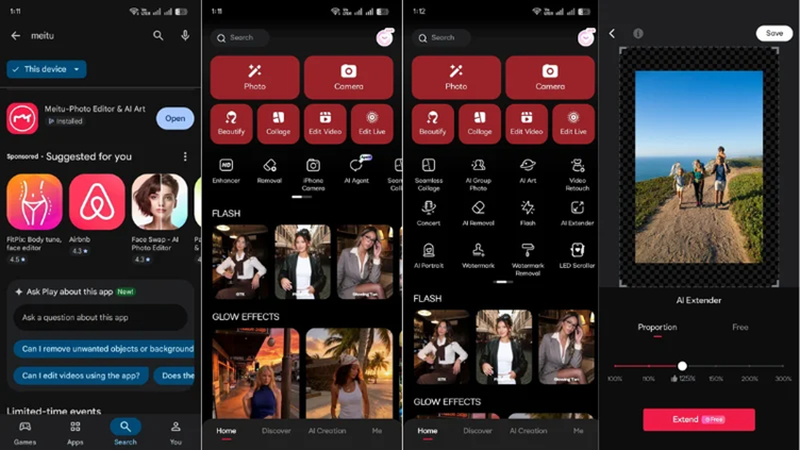 تطبيق Meitu لتوسيع الصور بالذكاء الاصطناعي