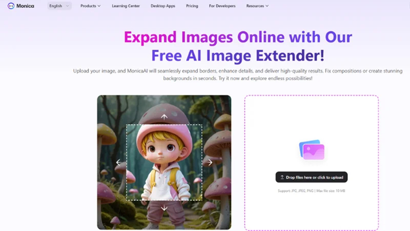 إضافة Monica لتوسيع الصور بالذكاء الاصطناعي عبر الإنترنت