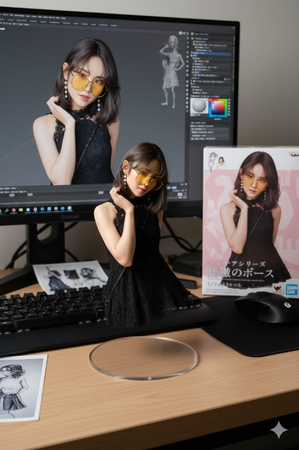 nano banana 3d action figure on desk with zbrush modeling