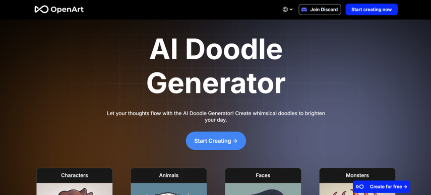 homepage screenshot of openart ai doodle generator
