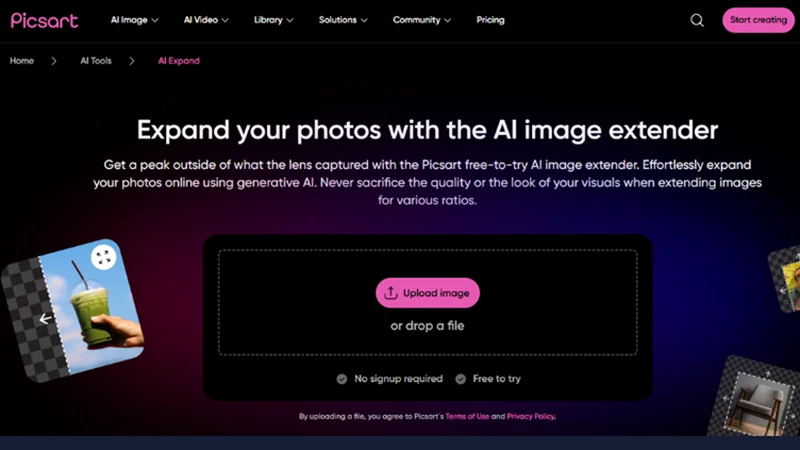 أداة Picsart لتوسيع الصور بالذكاء الاصطناعي