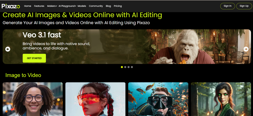 homepage screenshot of pixazo