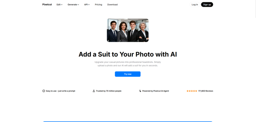 pixelcut ai add suit to photo mobile app