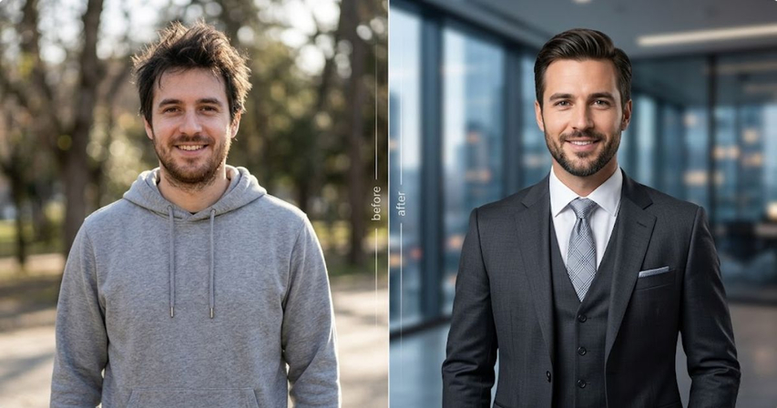 professional headshot with ai suit added online