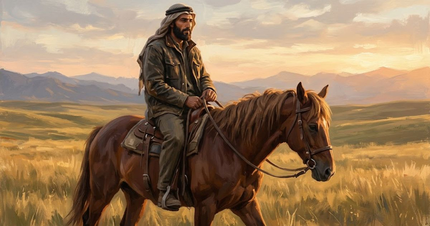 reins loose relaxed ride aura farming riding horse painting style