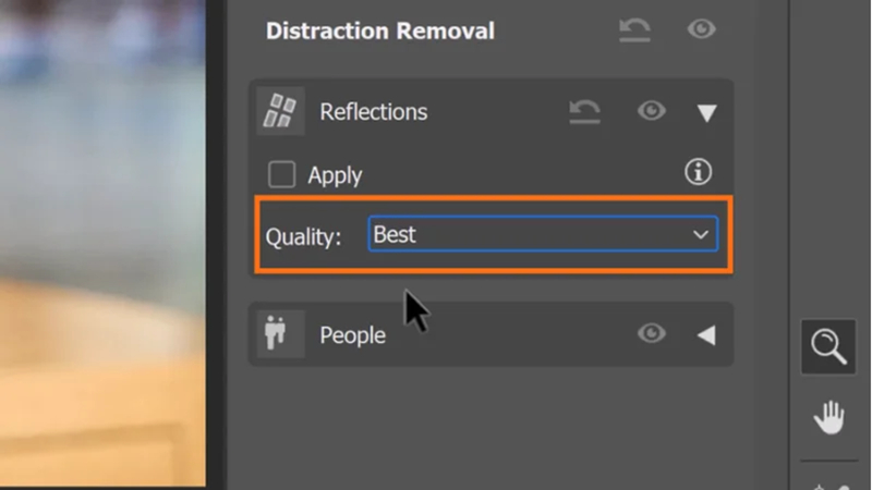 choosing the best quality setting for reflection removal