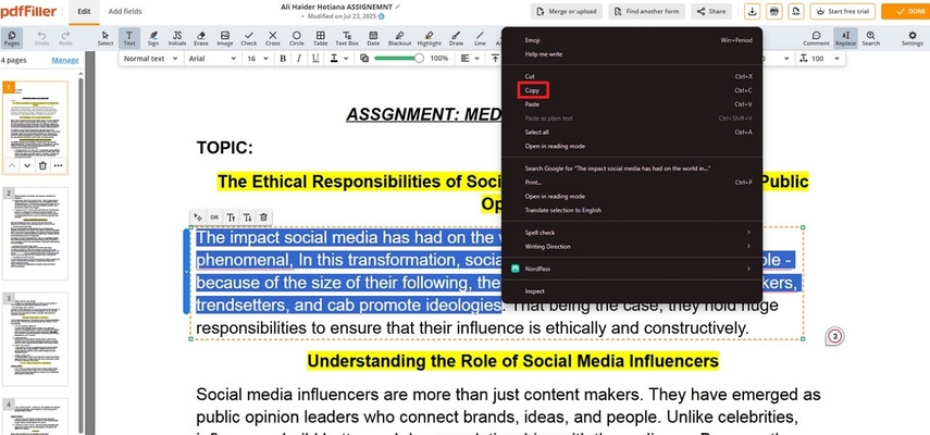 select and copy text from pdf
