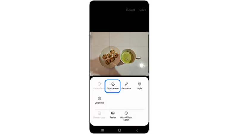 selecting object eraser from the samsung gallery tools