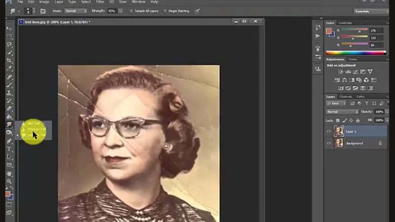 remove fold lines using smudge tool