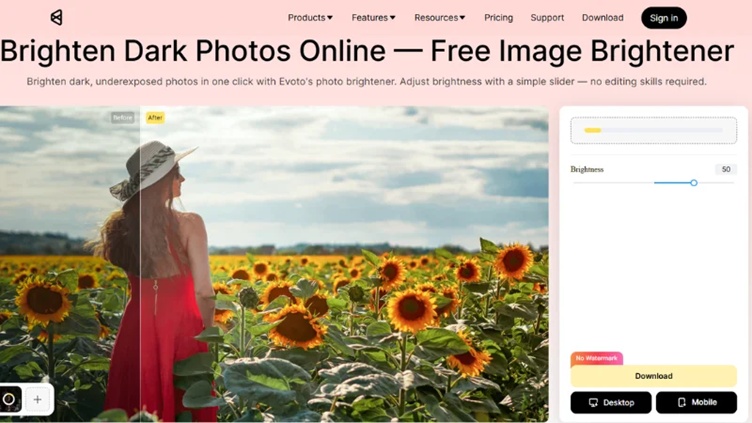uploading a dark portrait to evoto image brightener