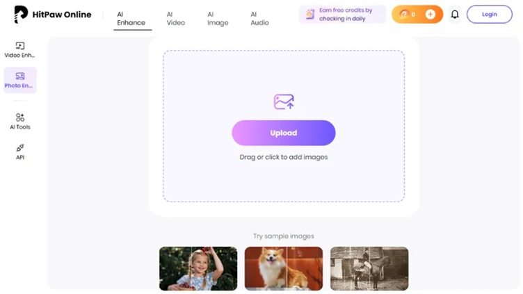uploading a dark portrait to hitpaw online photo enhancer