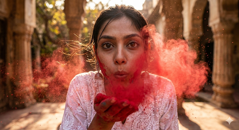 red powder toss portrait