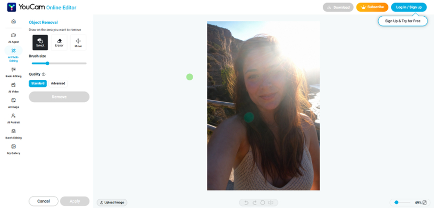 youcam object removal glare editing