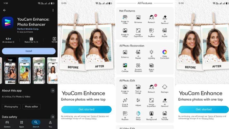 تطبيق YouCam لتوسيع الصور بالذكاء الاصطناعي