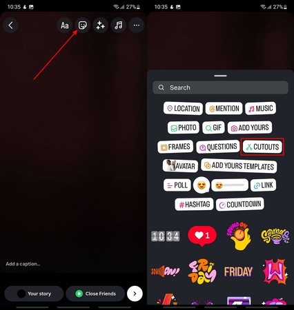 locate instagram stickers cutout tool