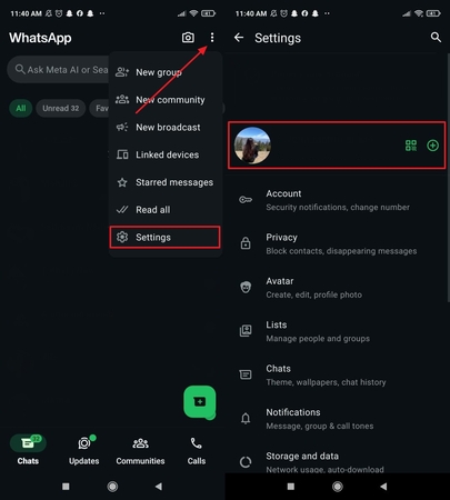 Android WhatsApp에서 프로필 사진 위치 찾기
