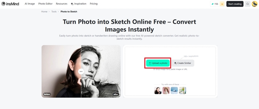 insmind photo to sketch image