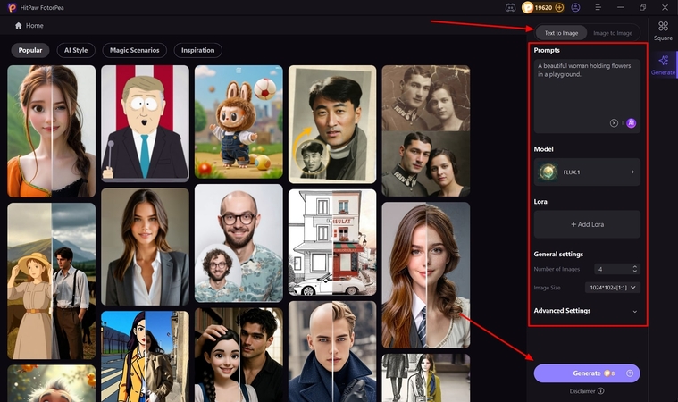 choose ai model add prompt generate