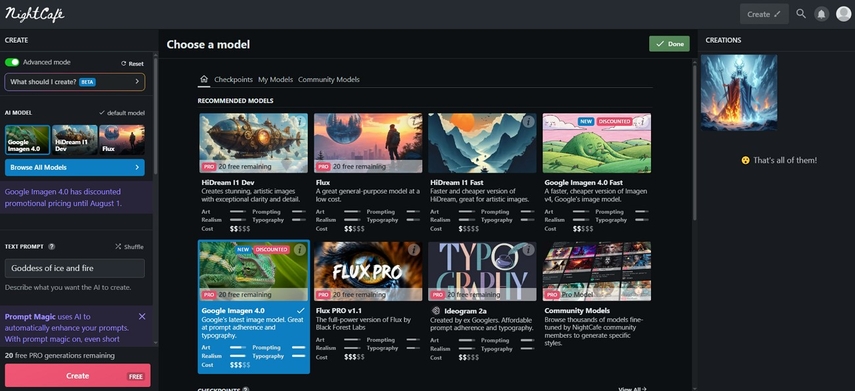 nightcafe multiple ai image generator models