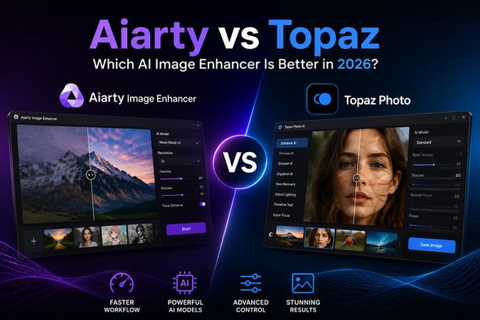 Aiarty vs Topaz AI image enhancer comparison 2026