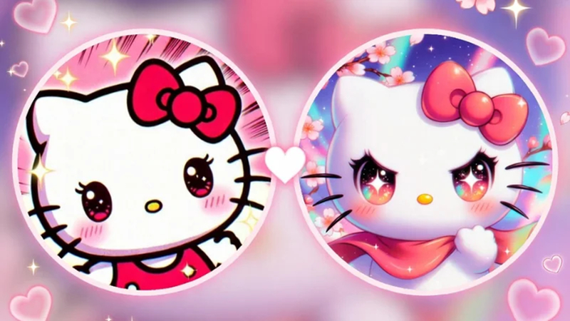 anime style hello kitty pfp with big eyes