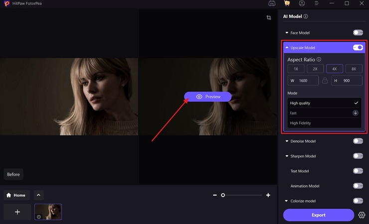 use ai upscale model enhance image