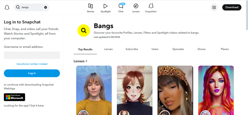 bangs filters with snapchat
