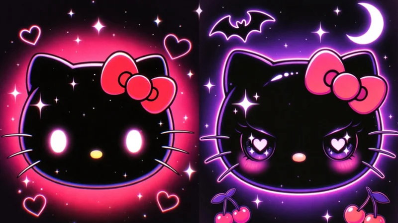 black hello kitty pfp with dark aesthetic
