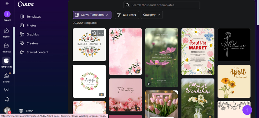 canva flower name design templates