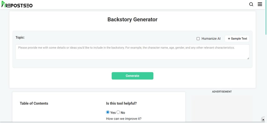 character backstory generator prepostseo