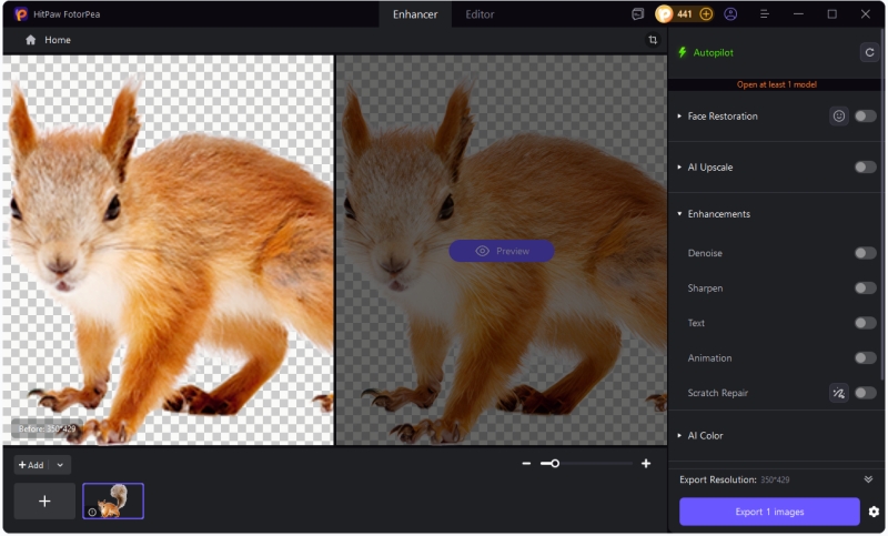 choose ai enhance model for png