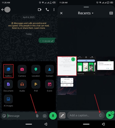 tap one time message icon