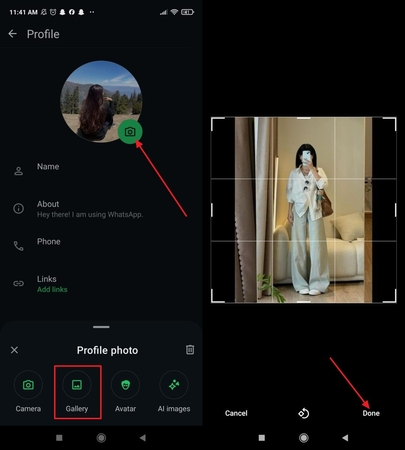 고화질 WhatsApp 프로필 사진 선택