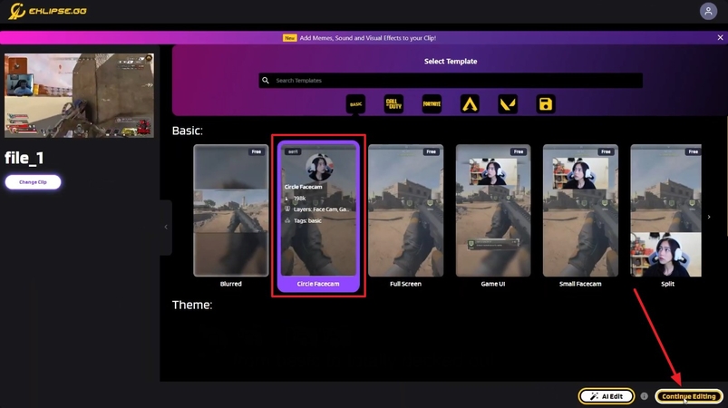 continue editing choosen tiktok template