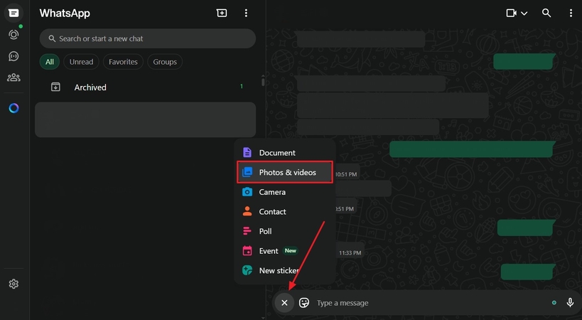 select photos and videos attachment option