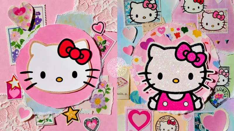 collage hello kitty pfp with layered design