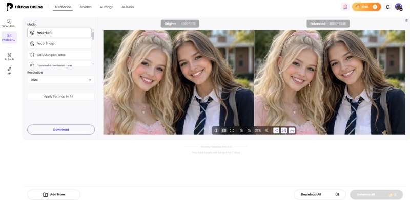compare the original and enhanced school photo with a preview slider