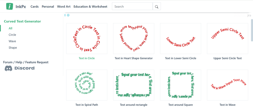 curved text generator inkpx