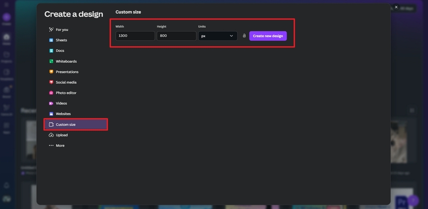 create new design canva