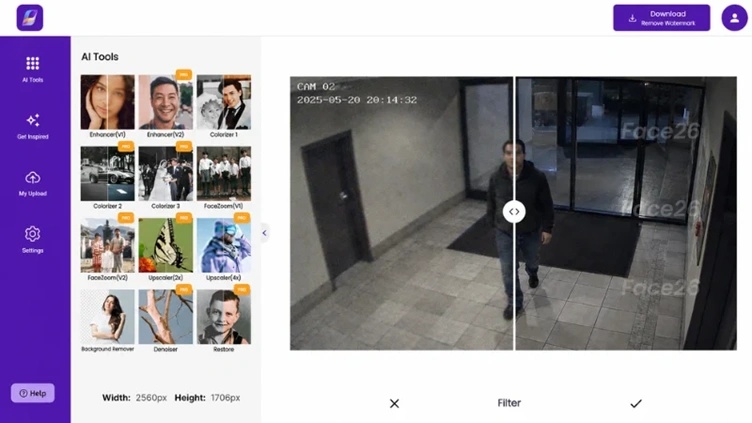 comparing and downloading the enhanced cctv image