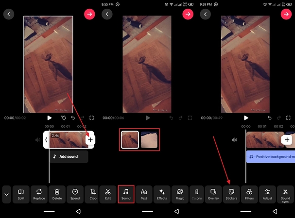 add sound and stickers tiktok video